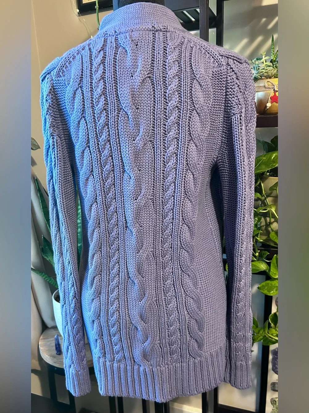 L.L. Bean 100% Cotton Cable Knit Button-Up Cardigan - Lavender